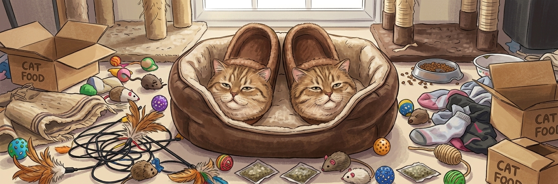 StacheCat concept art in messy room
